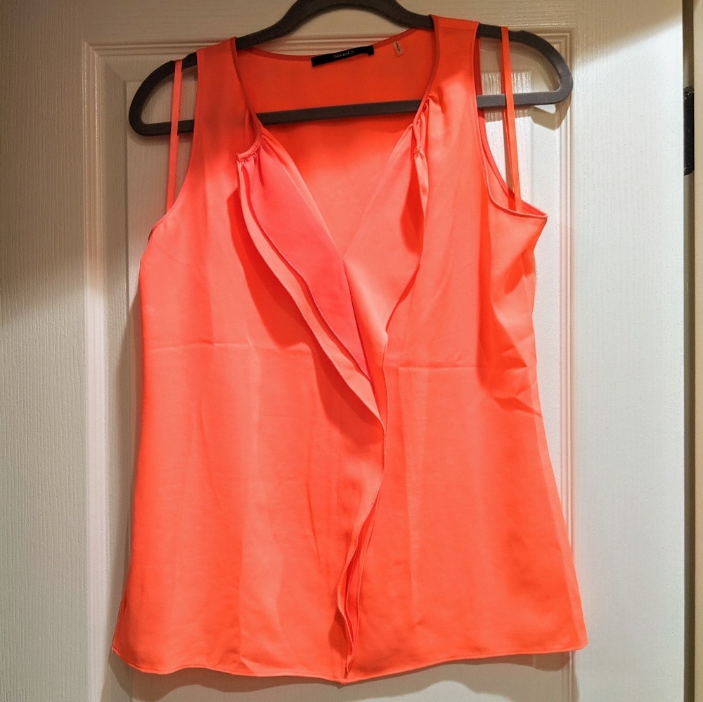 Tahari Neon Orangel/Coral Sleeveless Blouse